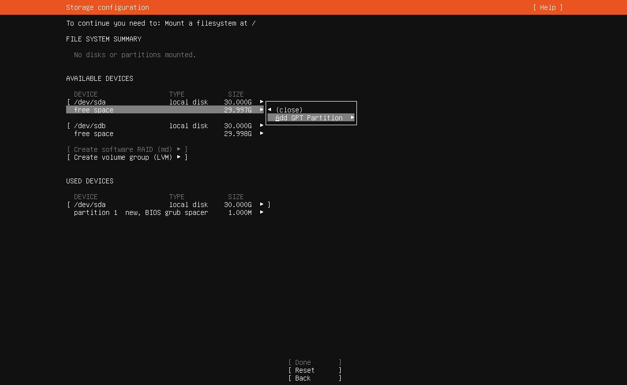 Add GPT Partition to /dev/sda