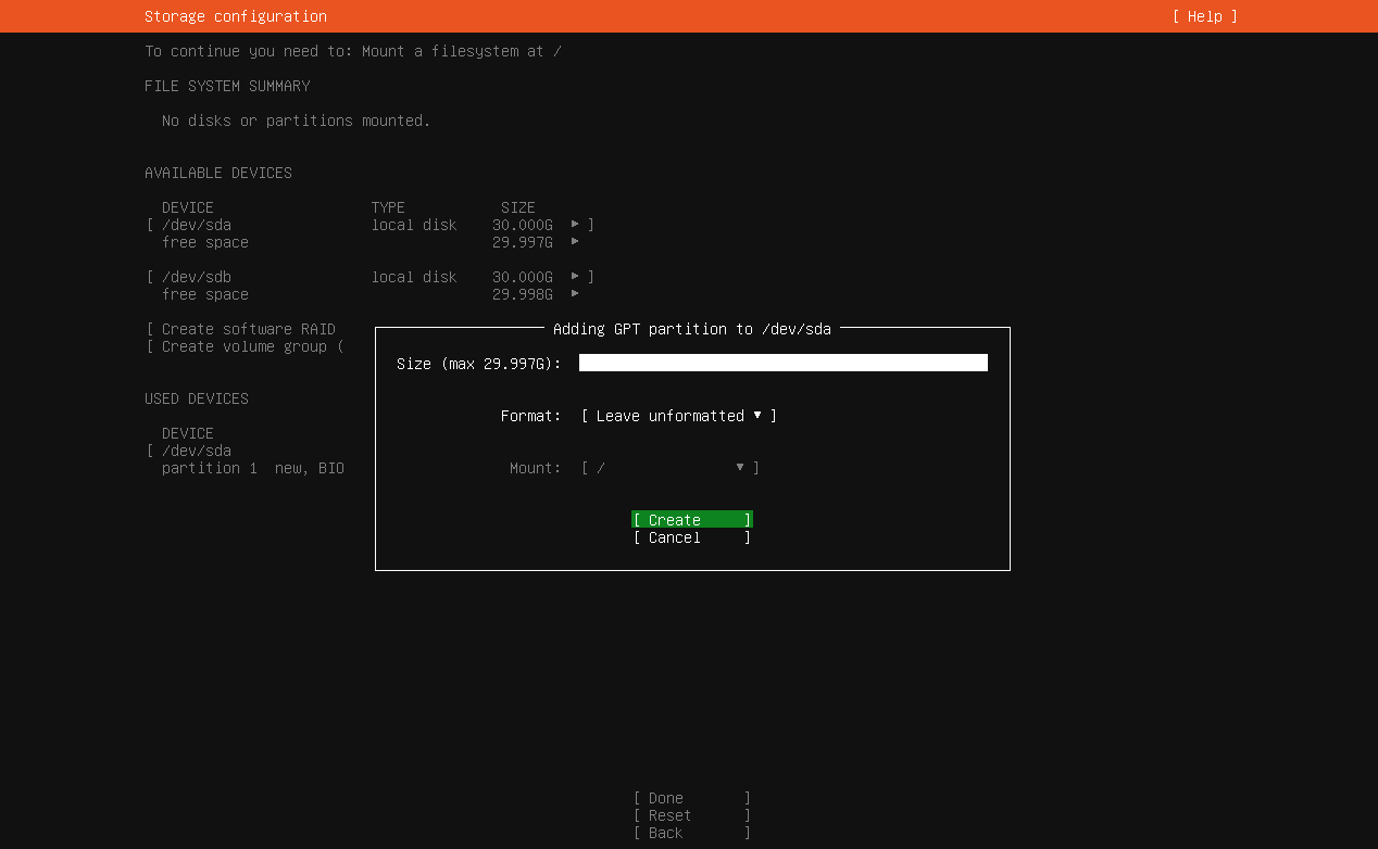 Add GPT Partition to /dev/sda
