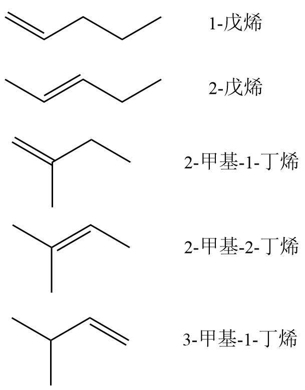 戊烯的五个构造异构体